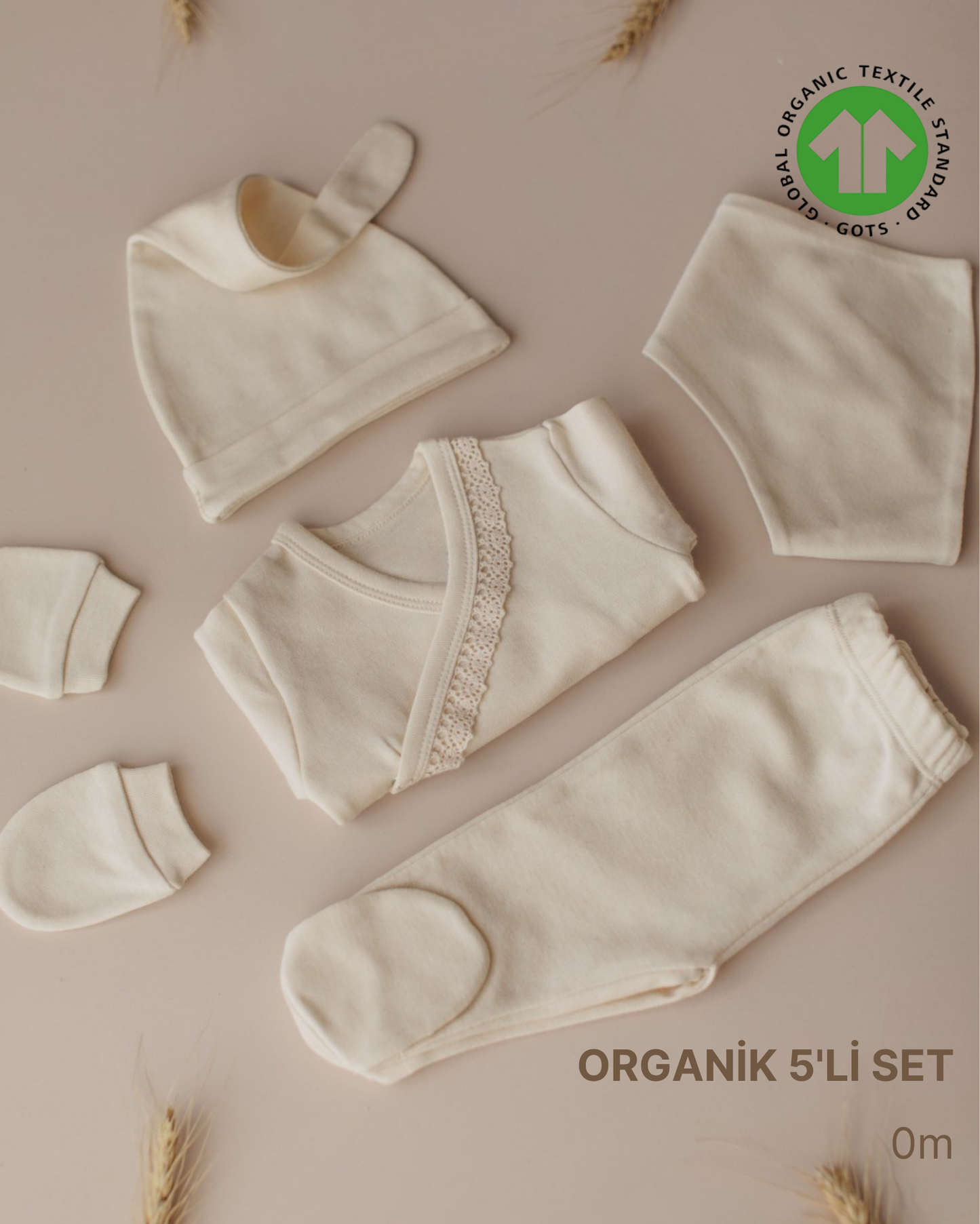 ORGANİK Boyasız Dantelli 5'li Hastane Çıkışı - Minnola yenidoğan hastane çıkışı seti