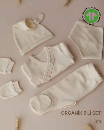 ORGANİK Boyasız Dantelli 5'li Hastane Çıkışı - Minnola yenidoğan hastane çıkışı seti