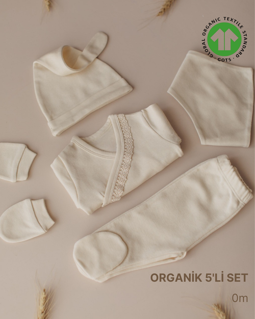 ORGANİK Boyasız Dantelli 5'li Hastane Çıkışı - Minnola yenidoğan hastane çıkışı seti